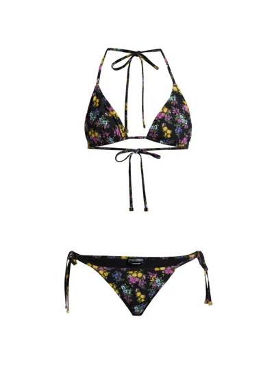 Dolce & Gabbana Women's Floral Bouquet Print String Bikini In Black