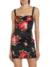 Dolce & Gabbana Black Short Dress With Floral Print In Viscose Woman In Black