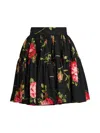 Dolce & Gabbana Mini Skirt With Rose Bouquet Print And Peplum Detail, Size 40 In Multi