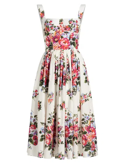 Dolce & Gabbana Cotton Dress With A Bouquet Of Flowers Print Dresses White In Multi