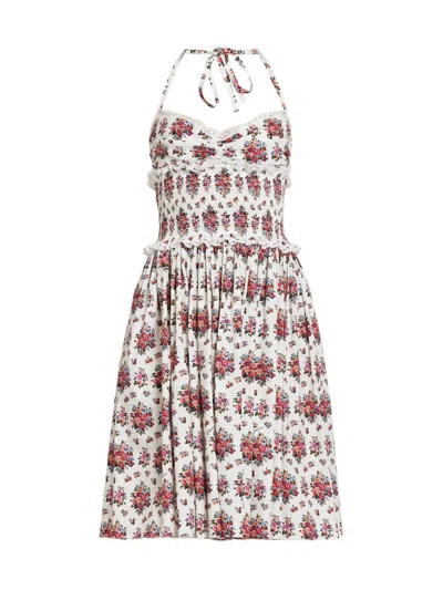 Dolce & Gabbana Women's Floral Lace-trim Cotton-blend Knee-length Dress In Multi