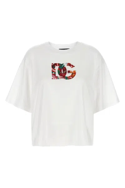 DOLCE & GABBANA DOLCE & GABBANA WOMEN FLORAL LOGO T-SHIRT