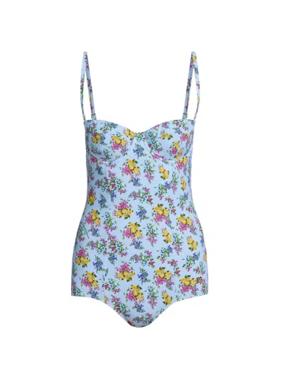 Dolce & Gabbana Women's Floral One-piece Balconette Swimsuit In Blue