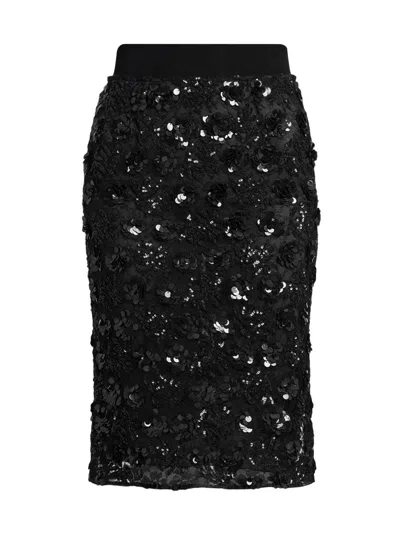 Dolce & Gabbana Women's Floral Paillette Midi-skirt In Black