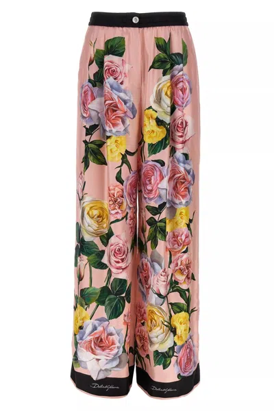 Dolce & Gabbana Multicolor Floral Pants In Pink