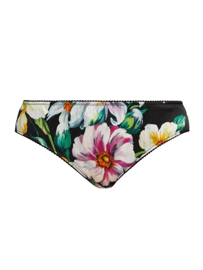 Dolce & Gabbana Women's Floral Picot-trim Panty In Black