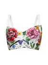 Dolce & Gabbana Multicolor Top With All-over Floral Motif And Adjustable Shoulder Straps In Cotton Blend Woman In Red
