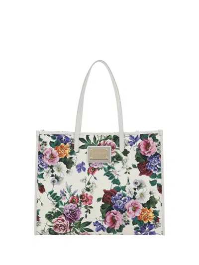 Dolce & Gabbana White Shopper With All-over Floral Motif