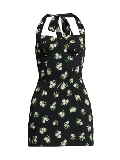 Dolce & Gabbana Floral Bustier Halter Mini Dress In Black