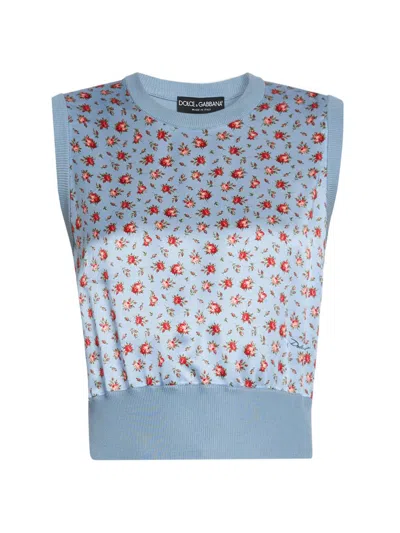 Dolce & Gabbana Women's Floral Silk Tank In Blue