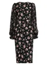 Dolce & Gabbana Women Black Dress With Round Neckline And All-over Floral Motif In Silk Blend Woman In Black
