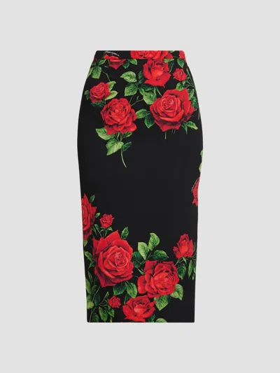 Dolce & Gabbana Women's Floral Stretch-silk Pencil Midi-skirt In Rose Rosse Nero