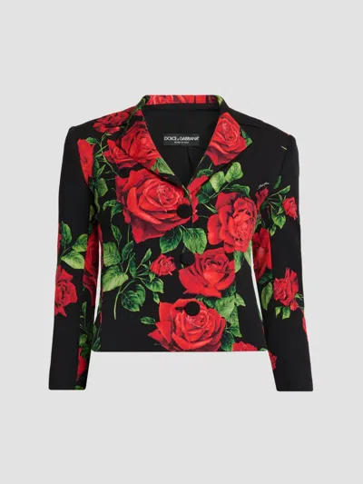 Dolce & Gabbana Women's Floral Stretch-silk Single-breasted Jacket In Rose Rosse Nero