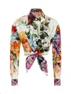 Dolce & Gabbana Multicolor Cropped Shirt With Tie Closure On The Front And All-over Floral Print In Multi