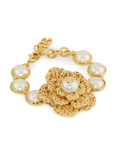Dolce & Gabbana Women's Flower Goldtone, Raffia & Imitation Pearl Bracelet