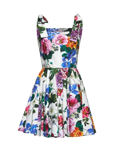 Dolce & Gabbana Women Flower Print Cotton Minidress In Blue
