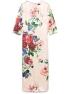Dolce & Gabbana Satin Dress With Iconic Floral Print In White