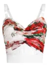 Dolce & Gabbana Bustier Top In Marquisette And Chiffon With Rose Print