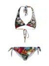 Dolce & Gabbana Flower-print Padded Triangle Bikini In Black