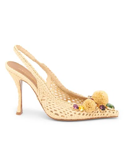 Dolce & Gabbana Women's Flower-detailed Woven Slingback Pumps In Gold