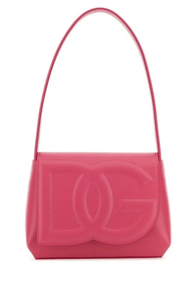 Dolce & Gabbana Women Fuchsia Leather Dg Logo Shoulder Bag In Pink