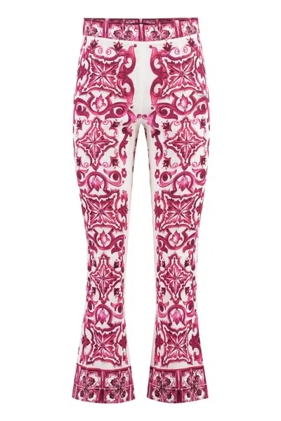 Dolce & Gabbana Printed Silk Pants In Tan