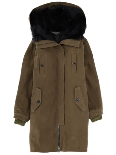 Dolce & Gabbana Cotton Parka In Brown