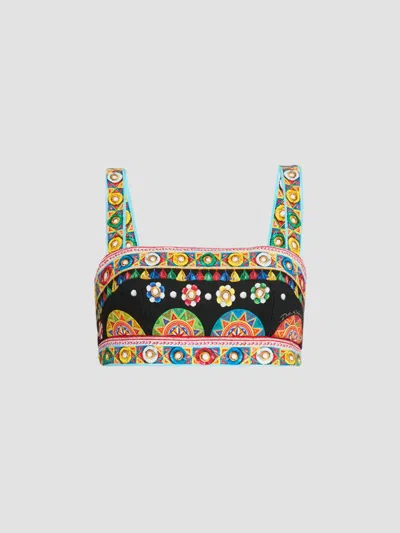 Dolce & Gabbana Women's Geometric Stretch-cotton Crop Top In Variante Abbinata