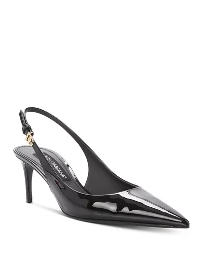 DOLCE & GABBANA WOMEN'S GLOSSY POINTED TOE SLINGBACK PUMPS