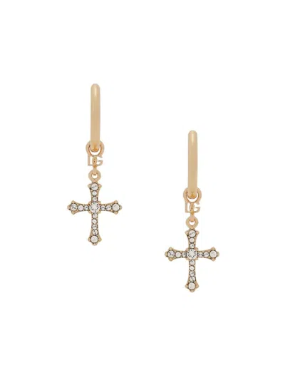 Dolce & Gabbana Women's Gold-plated & Glass Crystal Cross Hoop Earrings