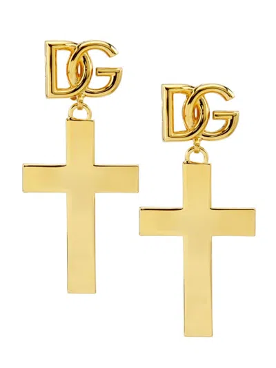 Dolce & Gabbana Women's Gold-plated Cross Pendant Clip-on Earrings