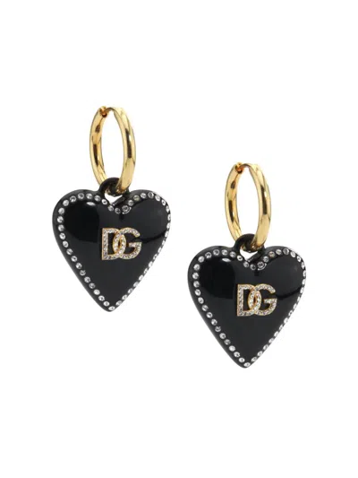 Dolce & Gabbana Women's Goldtone & Crystal Heart Drop Earrings In Black
