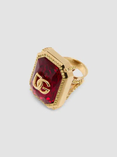 Dolce & Gabbana Women's Goldtone & Glass Crystal Monogram Ring In Red