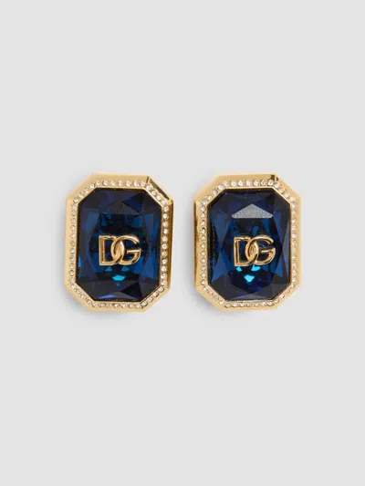 Dolce & Gabbana Women's Goldtone & Glass Crystal Monogram Stud Earrings In Blue