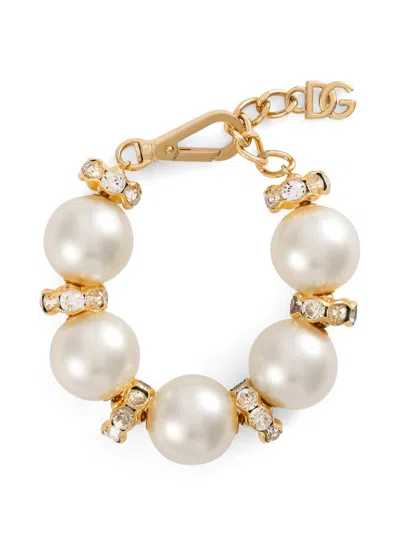 Dolce & Gabbana Women's Goldtone, Imitation Pearl & Glass Crystal Bracelet In White