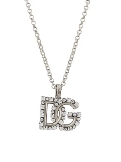 Dolce & Gabbana Women's Goldtone Or Silvertone & Glass Crystal Monogram Pendant Necklace