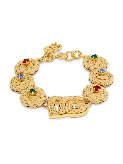 Dolce & Gabbana Women's Goldtone, Raffia & Glass Crystal Monogram Bracelet