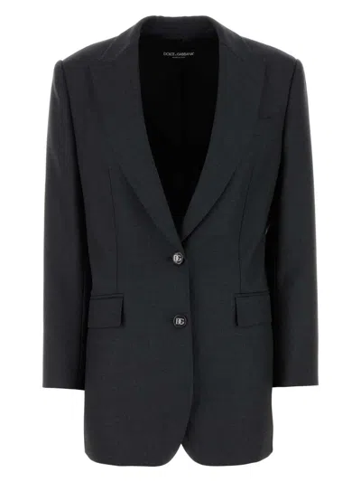 DOLCE & GABBANA WOMEN'S GRAPHITE WOOL BLAZER