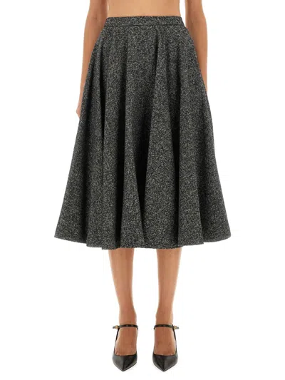 Dolce & Gabbana Wool-blend Dotted Skirt In Gray