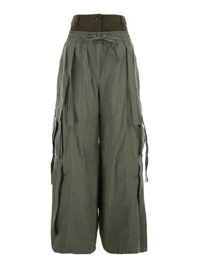 Dolce & Gabbana Women Green Cargo Pants With Elasticated Double Waist In Cotton Blend Woman In Gray