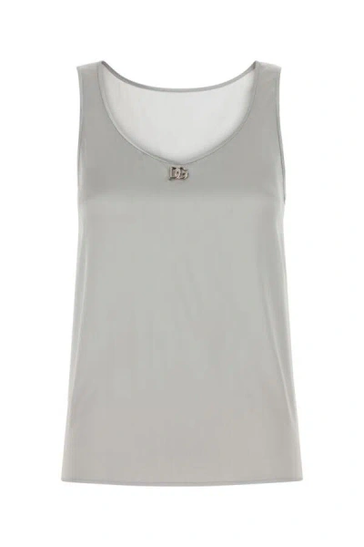 DOLCE & GABBANA DOLCE & GABBANA WOMEN GREY STRETCH SATIN TANK TOP