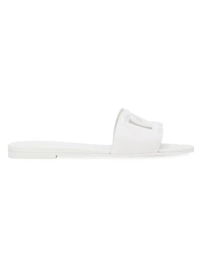 Dolce & Gabbana Women's Interlock Logo Rubber Slides In White