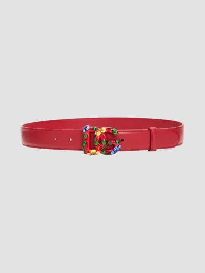 Dolce & Gabbana Women's Interlocking Logo Leather Belt In Red Multicolor