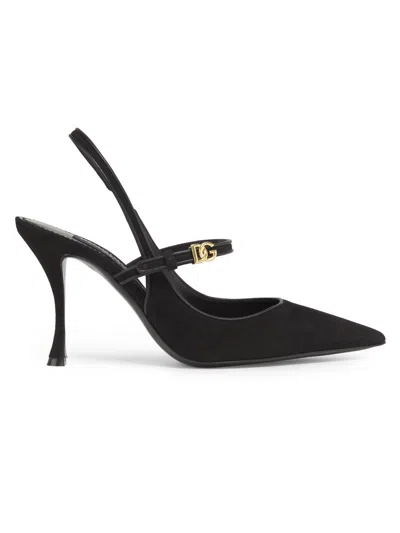 Dolce & Gabbana Italian Tailoring Leather-trimmed Suede Slingback Pumps In Black