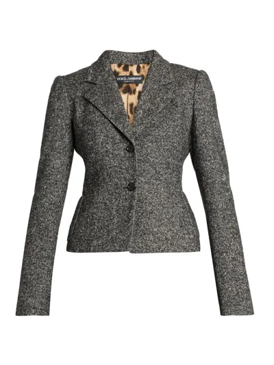 Dolce & Gabbana Women's Italian Tailoring Leopard-linedwool-blend Blazer In Gray