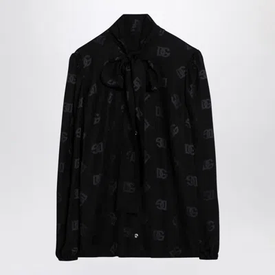 DOLCE & GABBANA WOMEN'S JACQUARD SILK SATIN SHIRT WITH LOGO