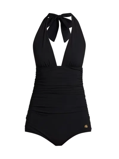 Dolce & Gabbana Women's Jersey One-piece Halter Swimsuit In Black