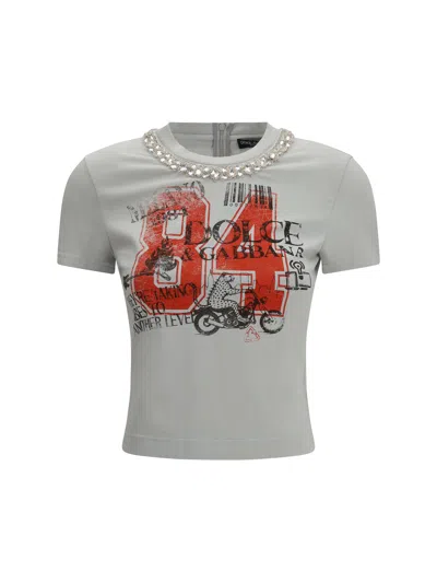 Dolce & Gabbana Women Jersey T-shirt With Print And Crystals In Gray