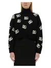 Dolce & Gabbana Black/white Turtleneck Sweater With Dg Inlay In Black