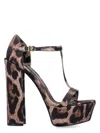 Dolce & Gabbana Keira Leopard Satin T-strap Platform Sandals In Leo
